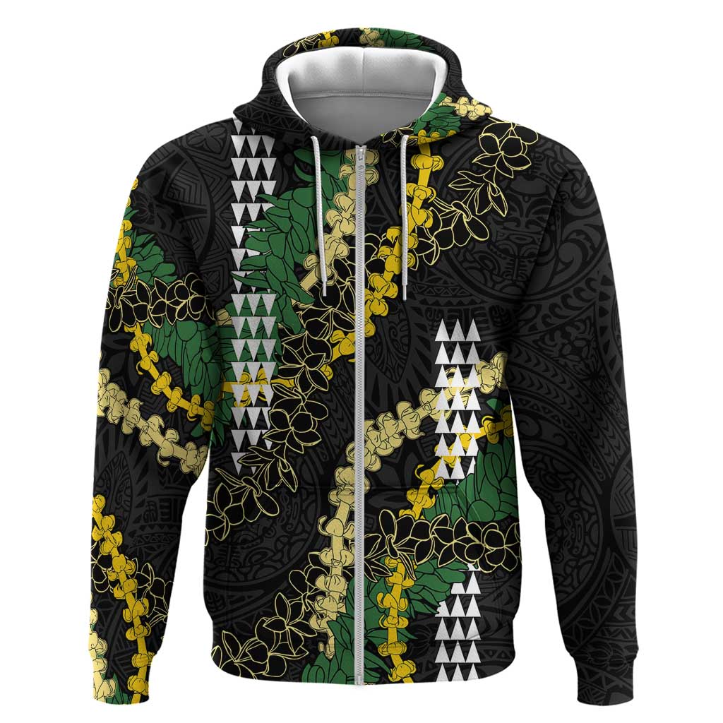 Hawaii Aloha Kakau Zip Hoodie Puakenikeni and Maile Lei Twist LT7 Zip Hoodie Black - Polynesian Pride