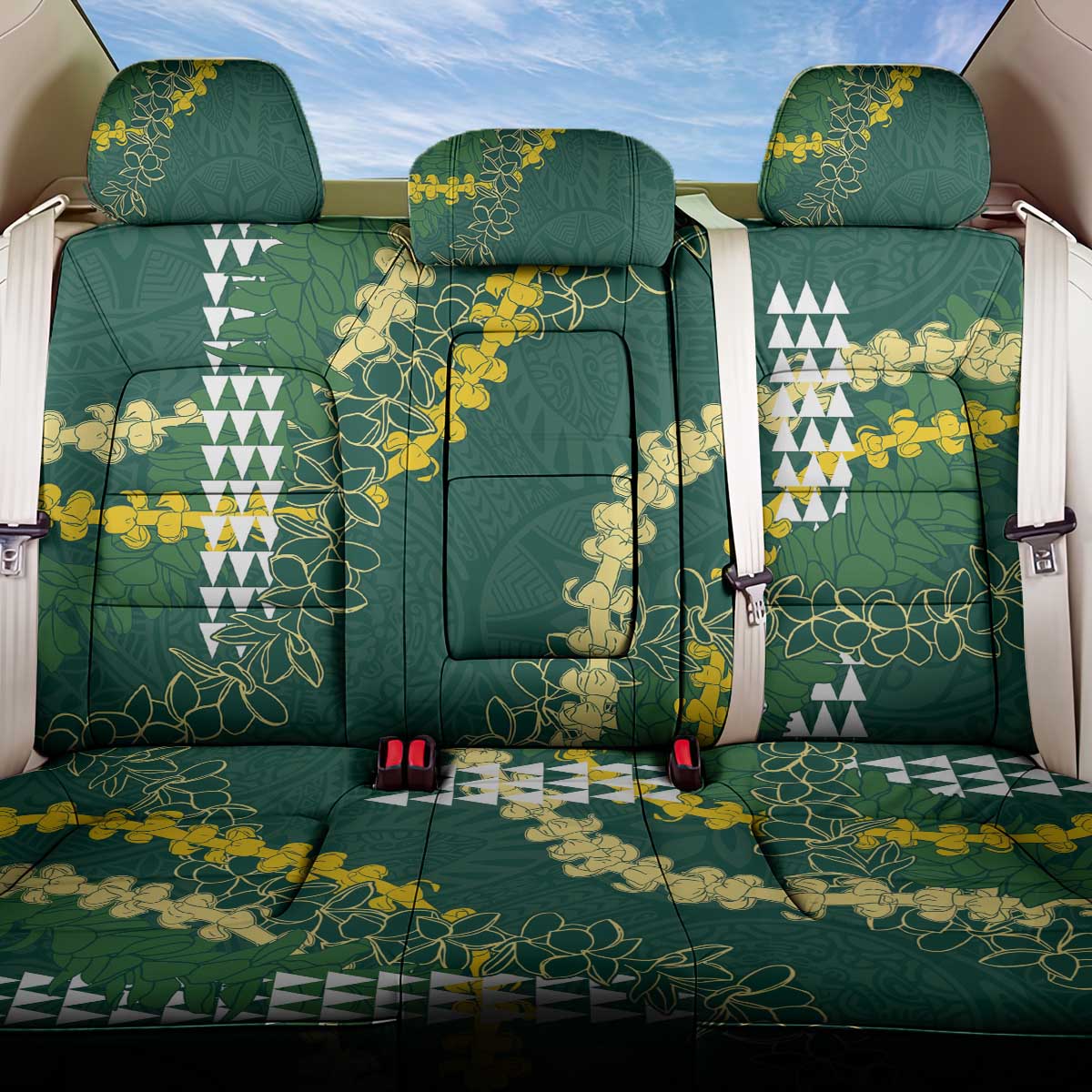 Hawaii Aloha Kakau Back Car Seat Cover Green Puakenikeni and Maile Lei Twist LT7 One Size Green - Polynesian Pride