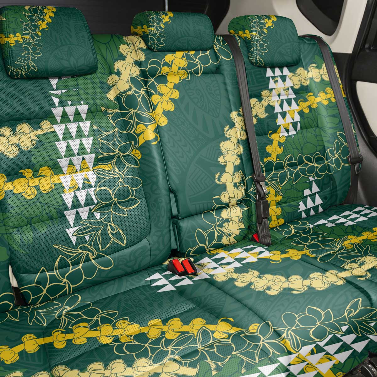 Hawaii Aloha Kakau Back Car Seat Cover Green Puakenikeni and Maile Lei Twist LT7 - Polynesian Pride