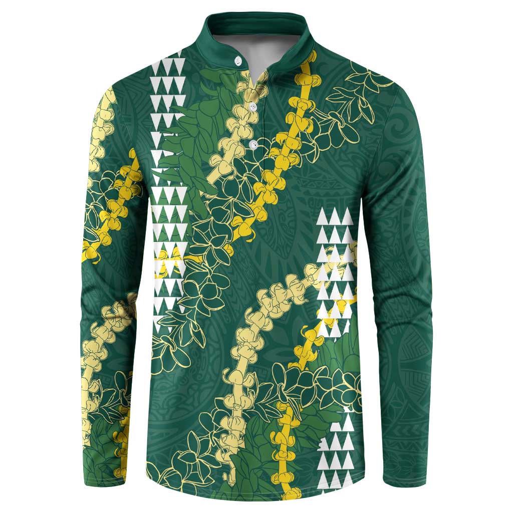Hawaii Aloha Kakau Button Sweatshirt Green Puakenikeni and Maile Lei Twist LT7 Green - Polynesian Pride