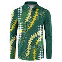 Hawaii Aloha Kakau Button Sweatshirt Green Puakenikeni and Maile Lei Twist LT7 Green - Polynesian Pride