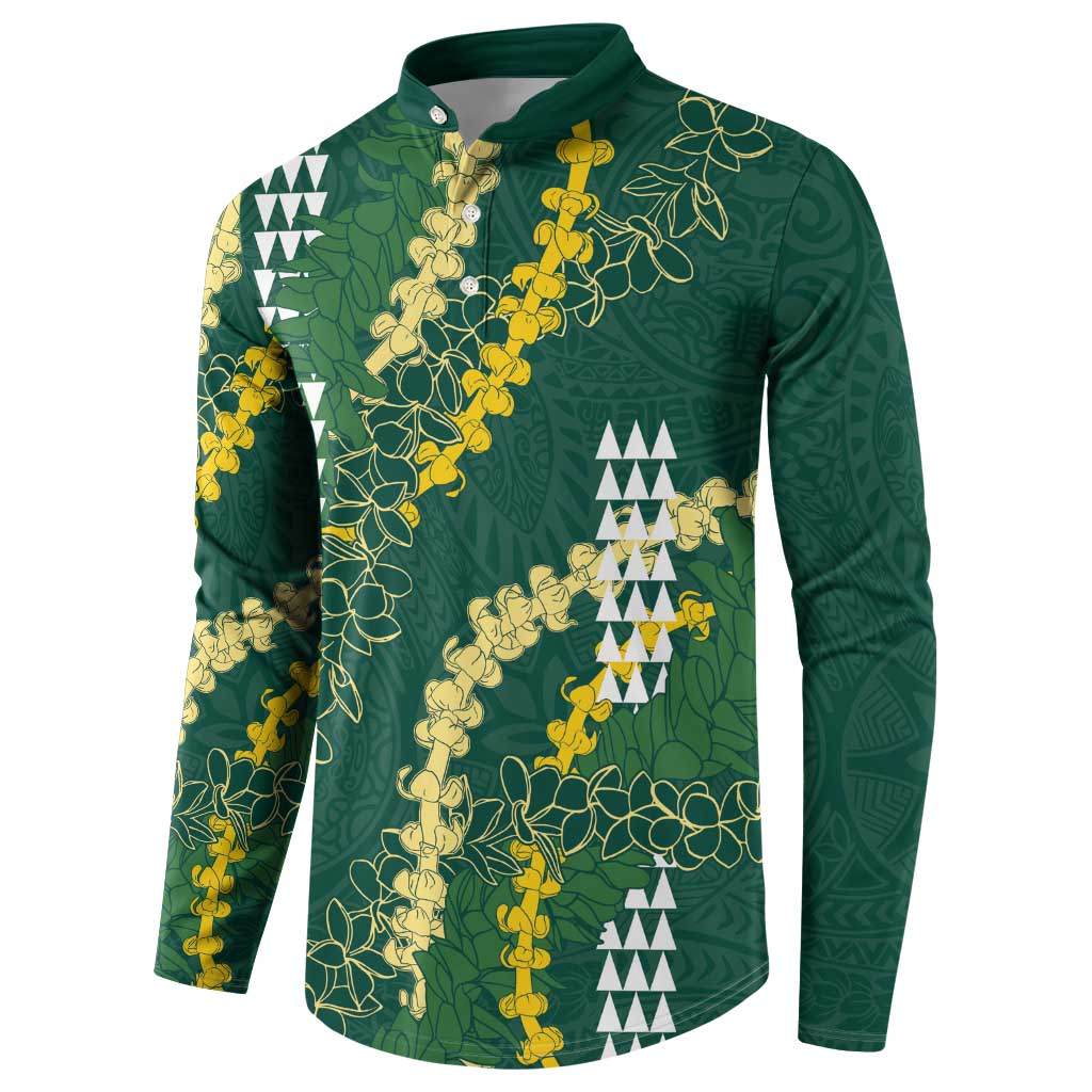Hawaii Aloha Kakau Button Sweatshirt Green Puakenikeni and Maile Lei Twist LT7 - Polynesian Pride