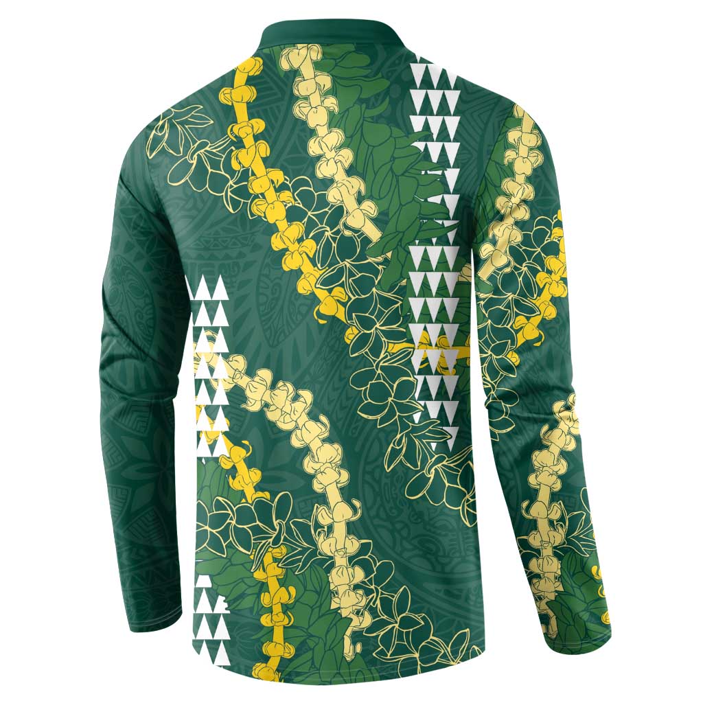 Hawaii Aloha Kakau Button Sweatshirt Green Puakenikeni and Maile Lei Twist LT7 - Polynesian Pride