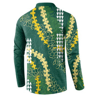 Hawaii Aloha Kakau Button Sweatshirt Green Puakenikeni and Maile Lei Twist LT7 - Polynesian Pride