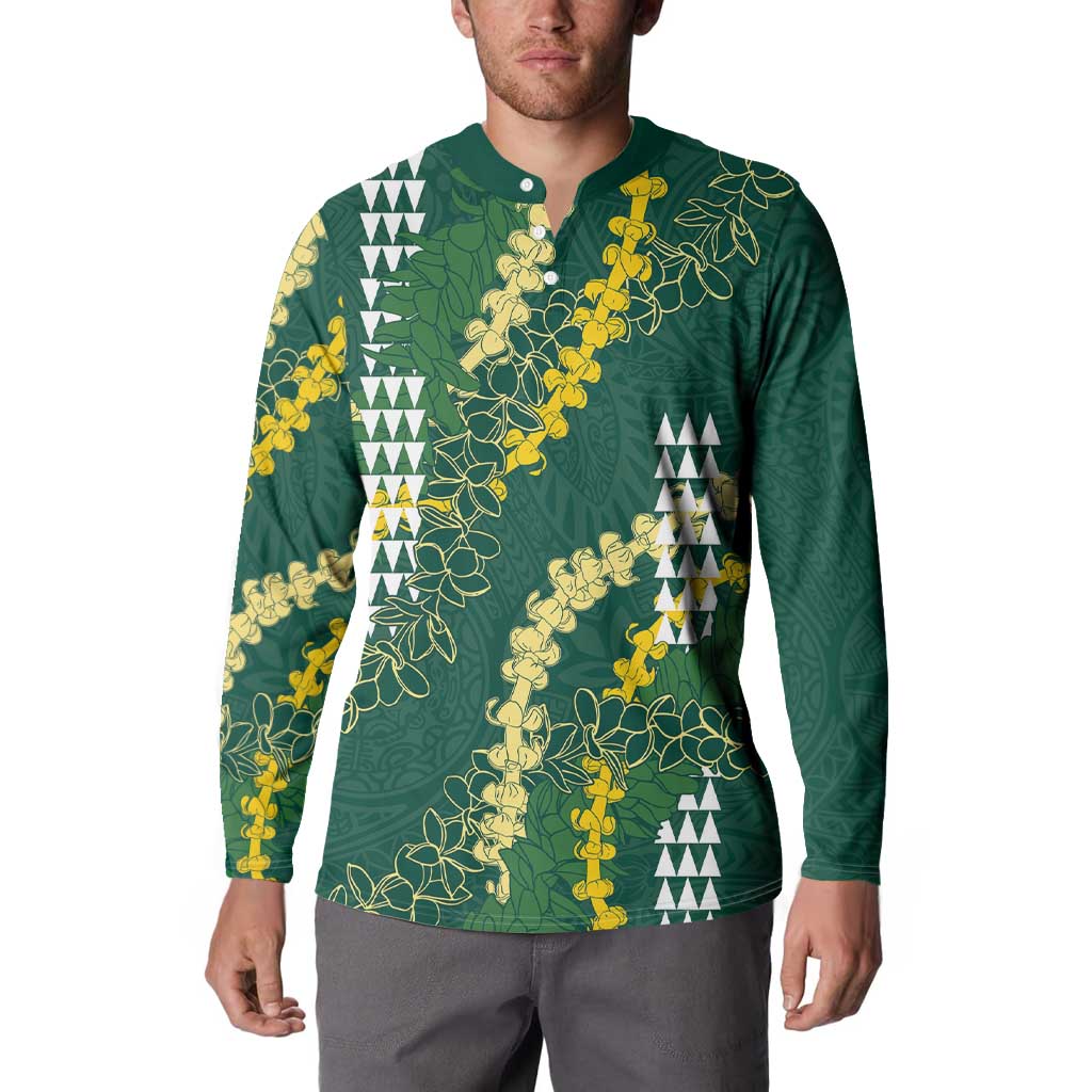 Hawaii Aloha Kakau Button Sweatshirt Green Puakenikeni and Maile Lei Twist LT7 - Polynesian Pride