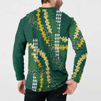 Hawaii Aloha Kakau Button Sweatshirt Green Puakenikeni and Maile Lei Twist LT7 - Polynesian Pride