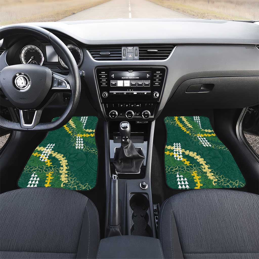 Hawaii Aloha Kakau Car Mats Green Puakenikeni and Maile Lei Twist LT7 Set 2pcs - Front Green - Polynesian Pride