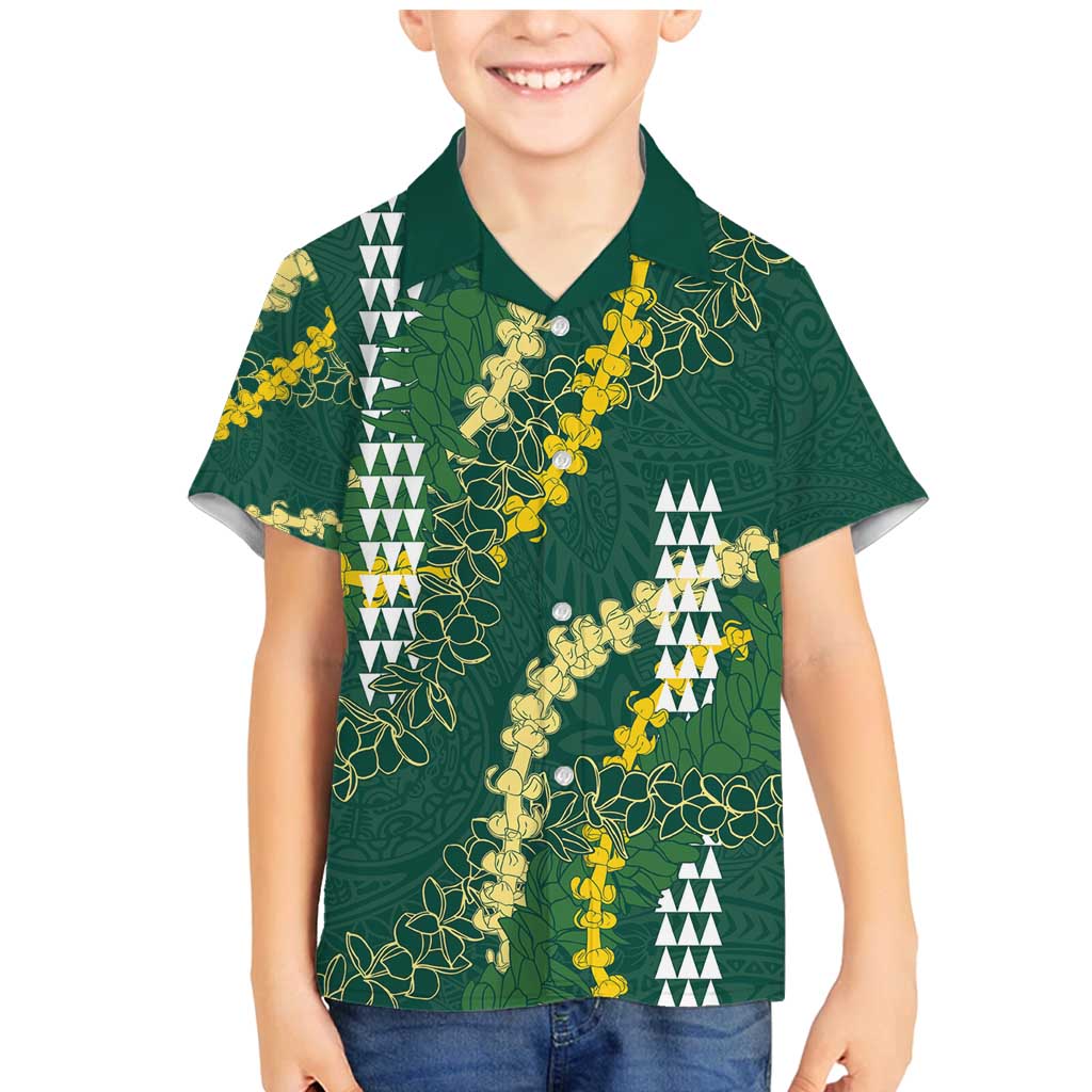 Hawaii Aloha Kakau Family Matching Mermaid Dress and Hawaiian Shirt Green Puakenikeni and Maile Lei Twist LT7 Son's Shirt Green - Polynesian Pride