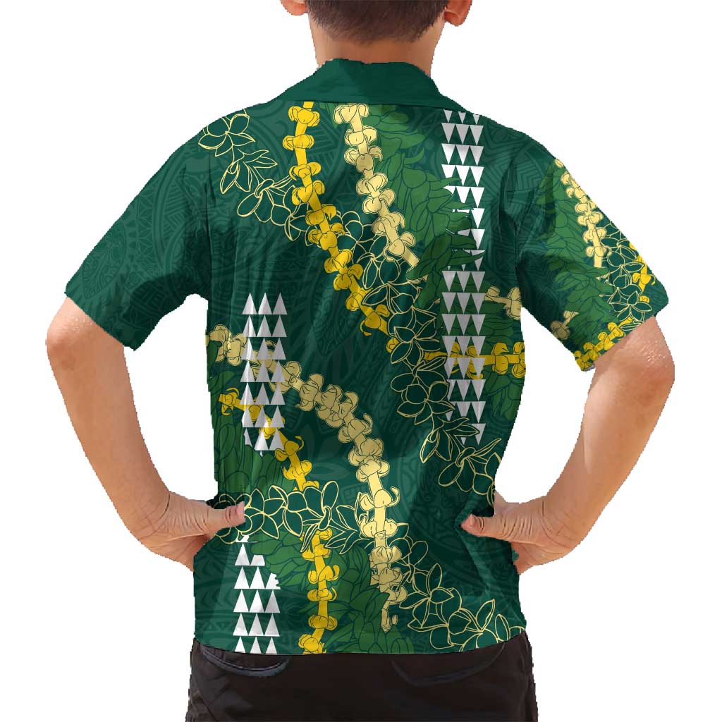 Hawaii Aloha Kakau Family Matching Off Shoulder Short Dress and Hawaiian Shirt Green Puakenikeni and Maile Lei Twist LT7 - Polynesian Pride