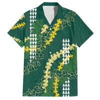 Hawaii Aloha Kakau Family Matching Off Shoulder Short Dress and Hawaiian Shirt Green Puakenikeni and Maile Lei Twist LT7 Dad's Shirt - Short Sleeve Green - Polynesian Pride