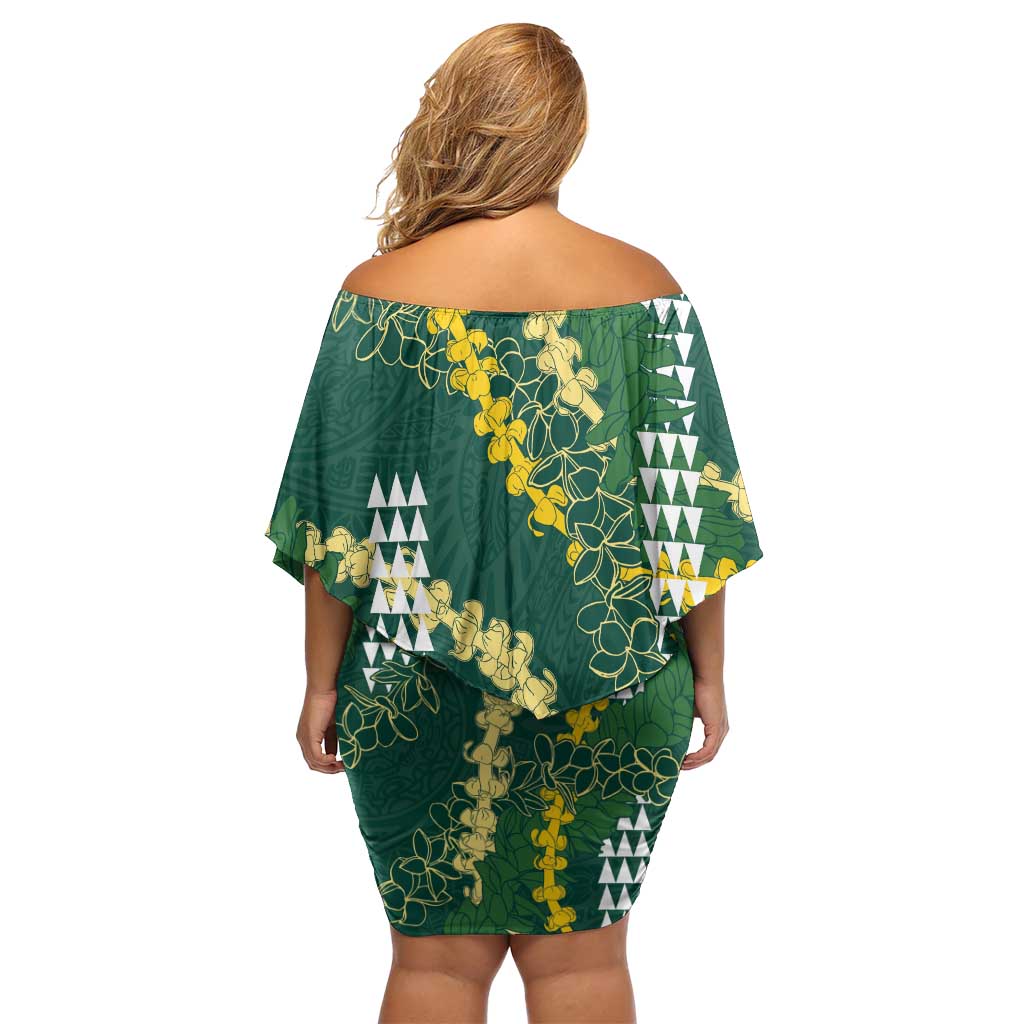 Hawaii Aloha Kakau Family Matching Off Shoulder Short Dress and Hawaiian Shirt Green Puakenikeni and Maile Lei Twist LT7 - Polynesian Pride