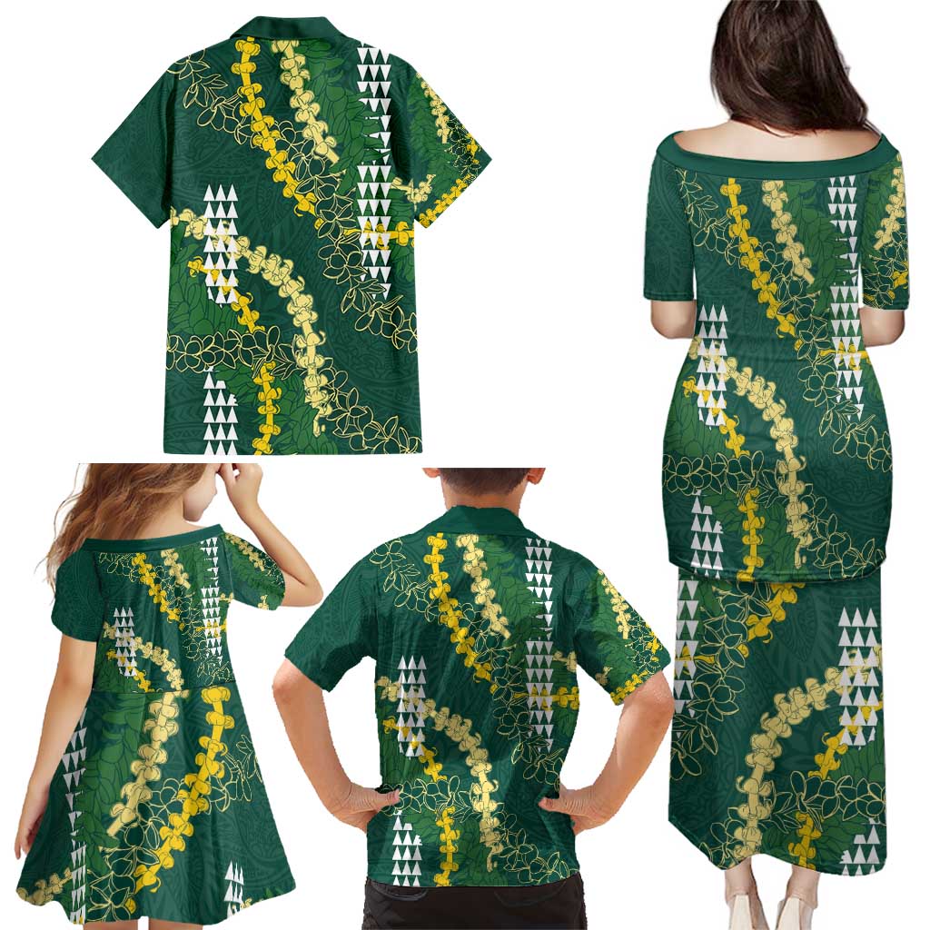 Hawaii Aloha Kakau Family Matching Puletasi and Hawaiian Shirt Green Puakenikeni and Maile Lei Twist LT7 - Polynesian Pride