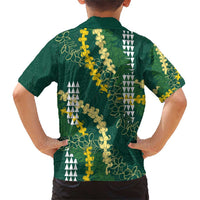 Hawaii Aloha Kakau Family Matching Short Sleeve Bodycon Dress and Hawaiian Shirt Green Puakenikeni and Maile Lei Twist LT7 - Polynesian Pride