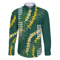 Hawaii Aloha Kakau Family Matching Short Sleeve Bodycon Dress and Hawaiian Shirt Green Puakenikeni and Maile Lei Twist LT7 Dad's Shirt - Long Sleeve Green - Polynesian Pride