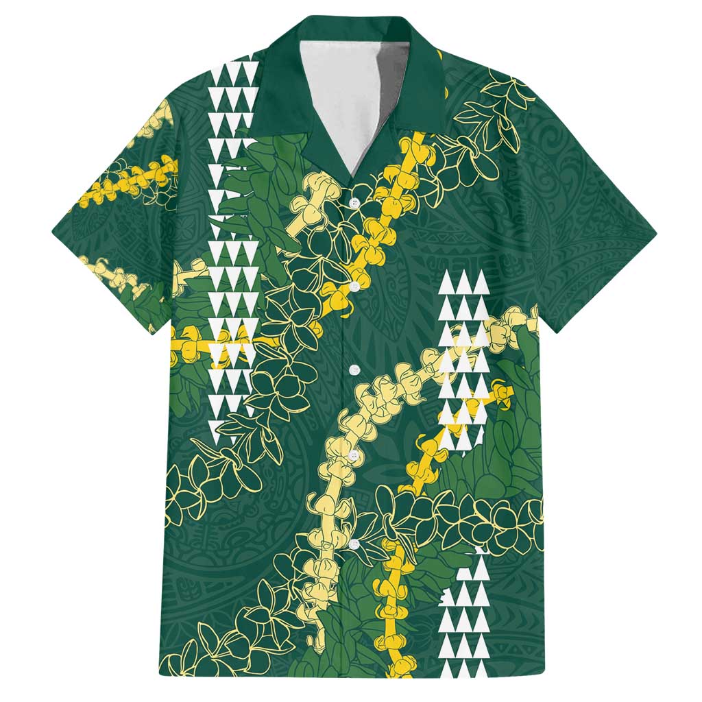 Hawaii Aloha Kakau Family Matching Summer Maxi Dress and Hawaiian Shirt Green Puakenikeni and Maile Lei Twist LT7 Dad's Shirt - Short Sleeve Green - Polynesian Pride