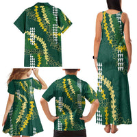 Hawaii Aloha Kakau Family Matching Tank Maxi Dress and Hawaiian Shirt Green Puakenikeni and Maile Lei Twist LT7 - Polynesian Pride