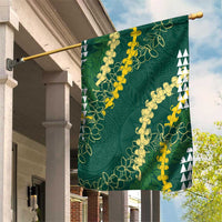 Hawaii Aloha Kakau Garden Flag Green Puakenikeni and Maile Lei Twist LT7 House Flag Green - Polynesian Pride