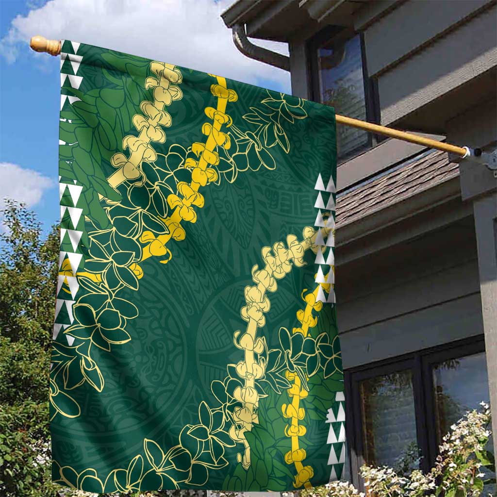 Hawaii Aloha Kakau Garden Flag Green Puakenikeni and Maile Lei Twist LT7 - Polynesian Pride