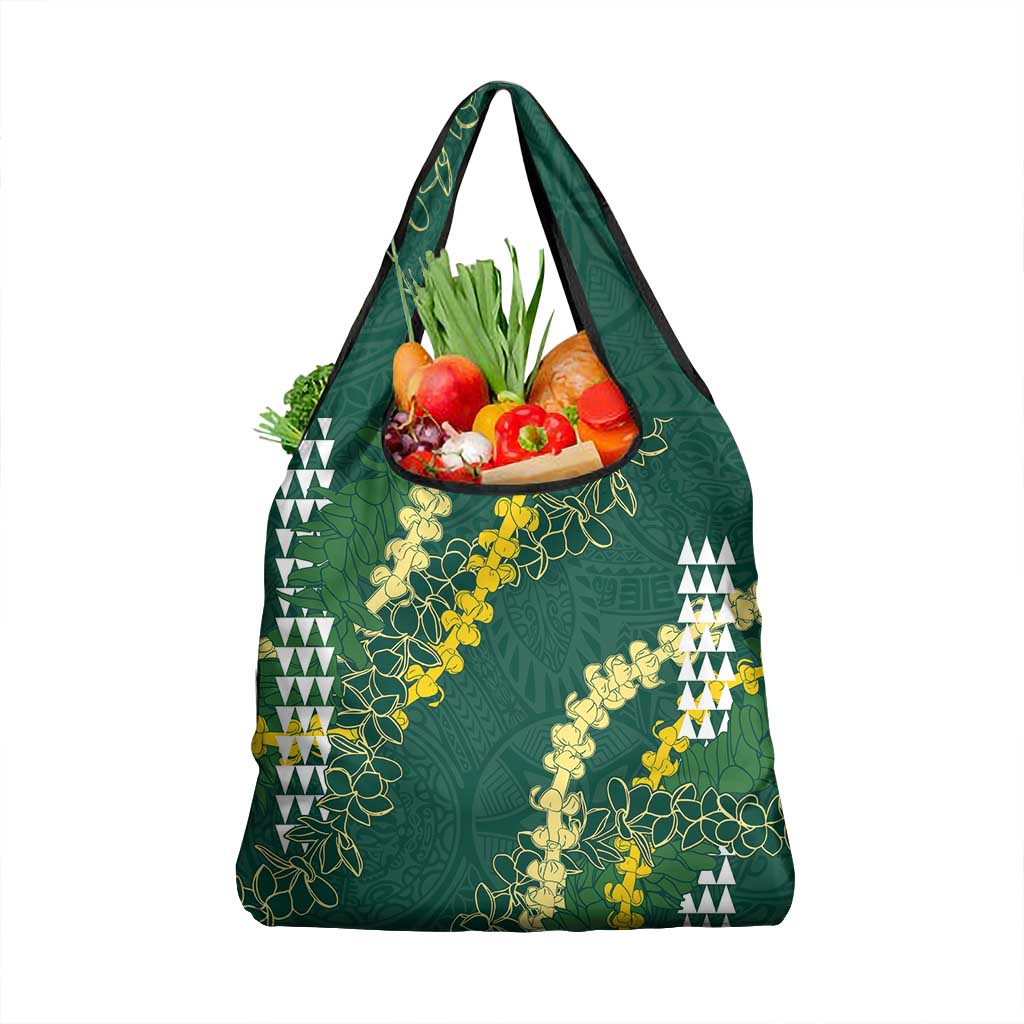 Hawaii Aloha Kakau Grocery Bag Green Puakenikeni and Maile Lei Twist LT7 1-pack One Size Green - Polynesian Pride