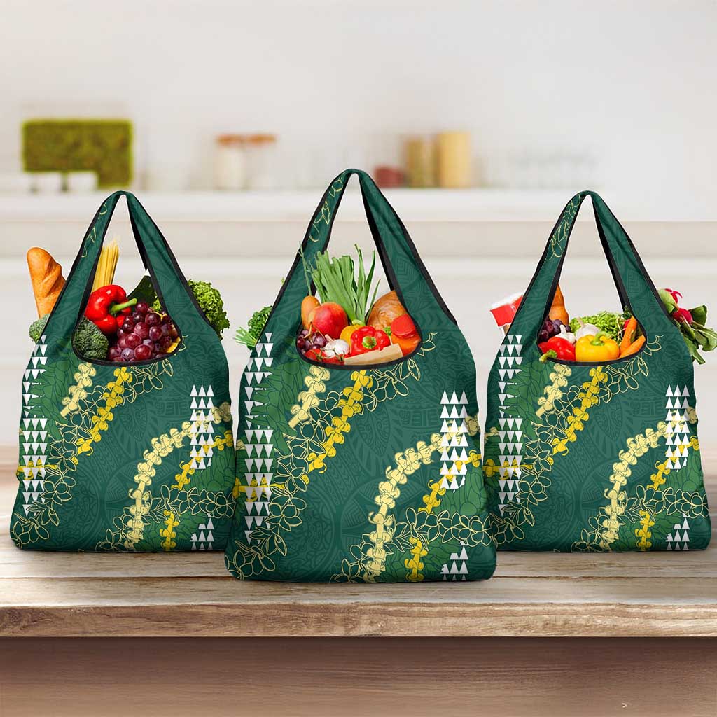 Hawaii Aloha Kakau Grocery Bag Green Puakenikeni and Maile Lei Twist LT7 3-pack One Size Green - Polynesian Pride