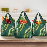 Hawaii Aloha Kakau Grocery Bag Green Puakenikeni and Maile Lei Twist LT7 3-pack One Size Green - Polynesian Pride