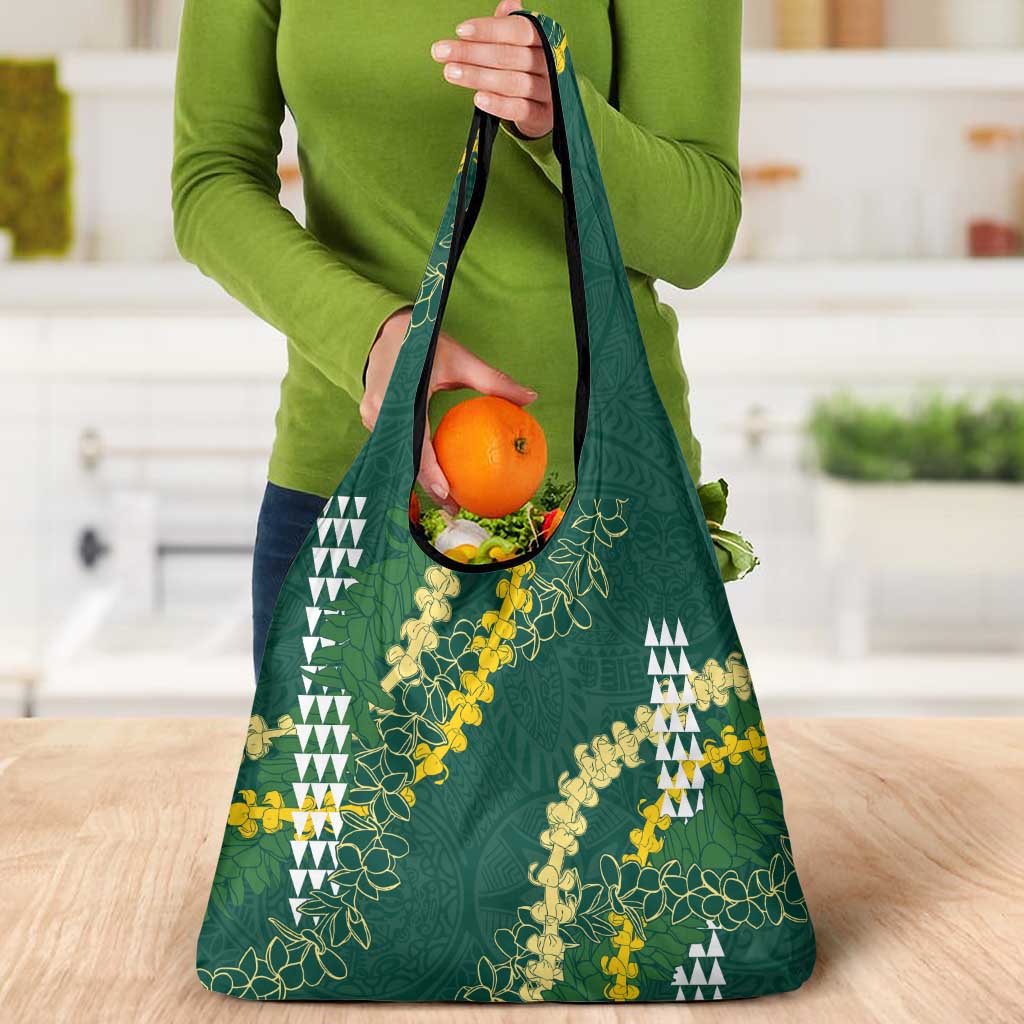 Hawaii Aloha Kakau Grocery Bag Green Puakenikeni and Maile Lei Twist LT7 - Polynesian Pride