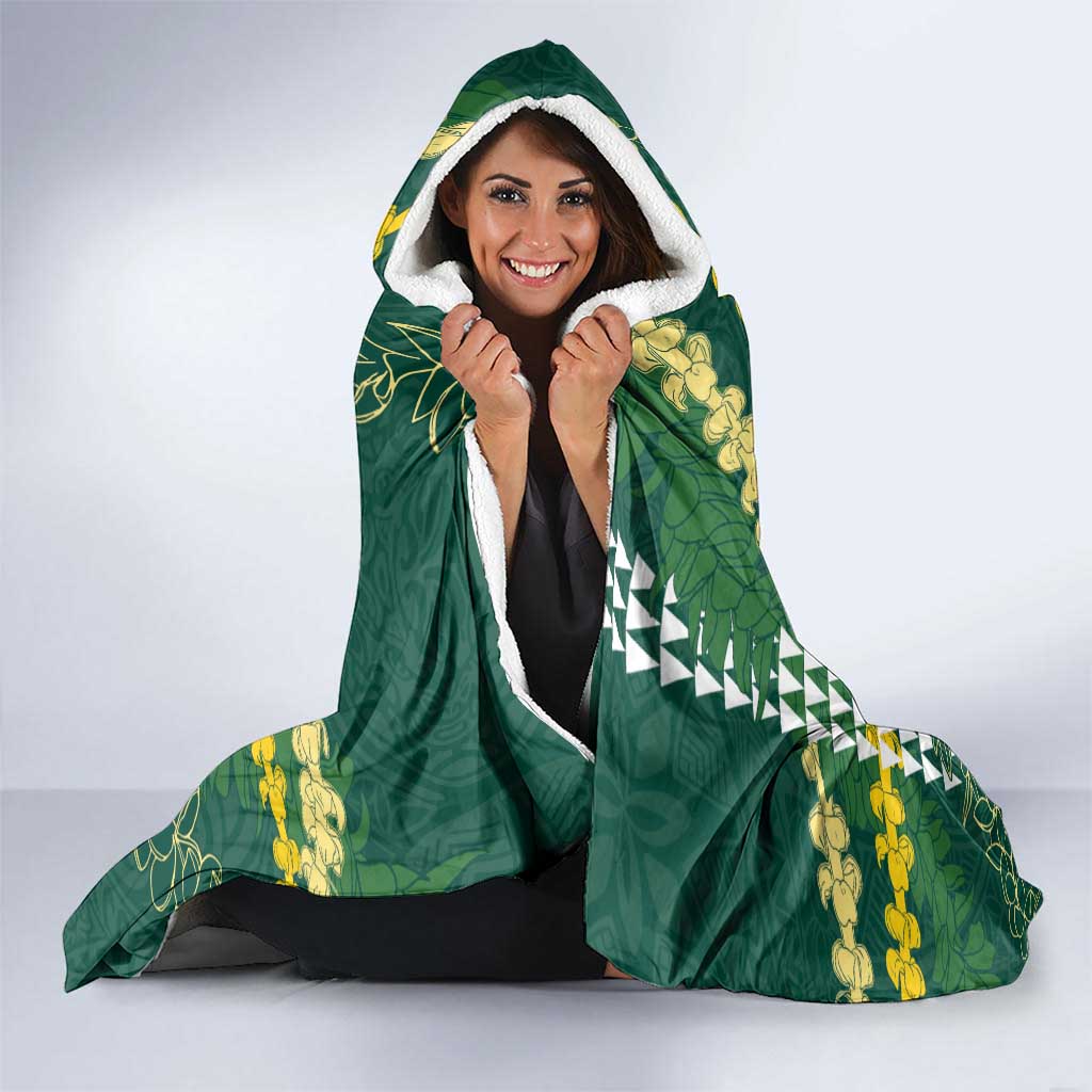 Hawaii Aloha Kakau Hooded Blanket Green Puakenikeni and Maile Lei Twist LT7 - Polynesian Pride