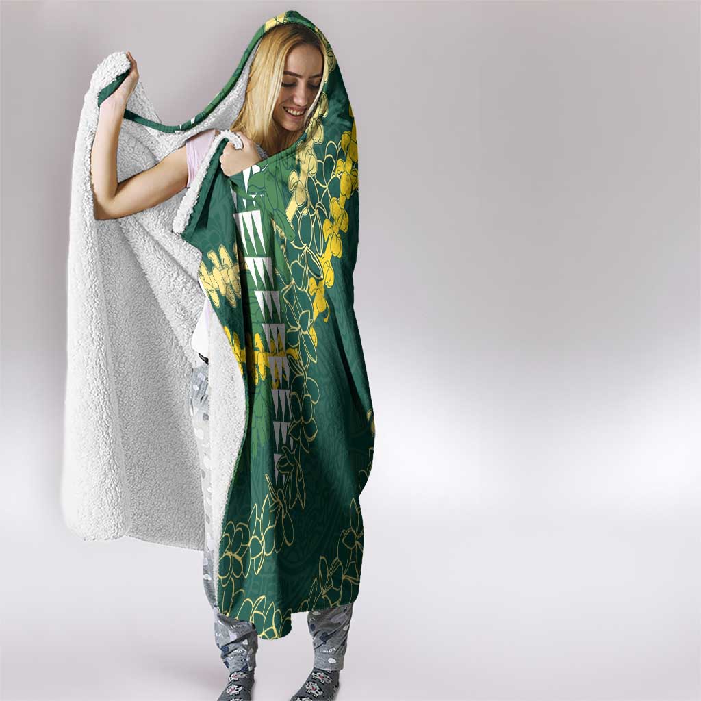 Hawaii Aloha Kakau Hooded Blanket Green Puakenikeni and Maile Lei Twist LT7 - Polynesian Pride