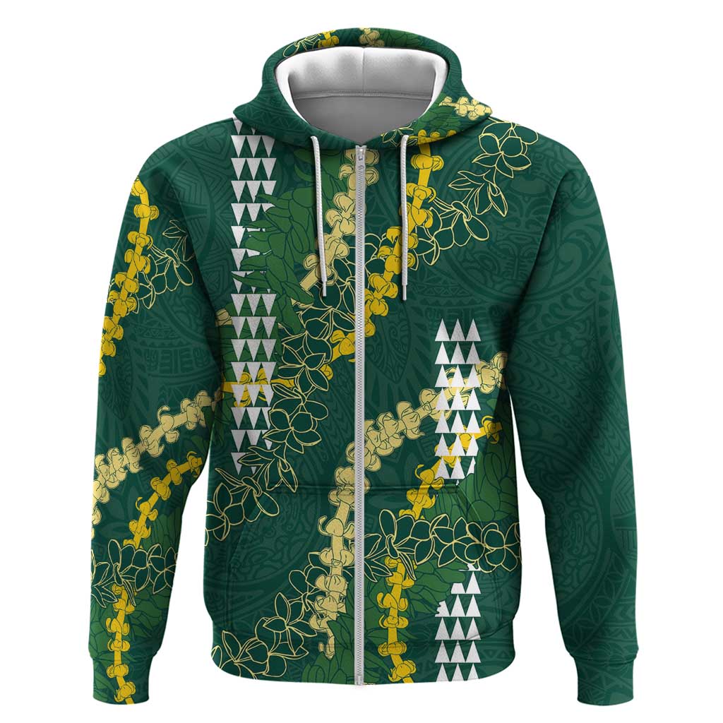 Hawaii Aloha Kakau Hoodie Green Puakenikeni and Maile Lei Twist LT7 Zip Hoodie Green - Polynesian Pride