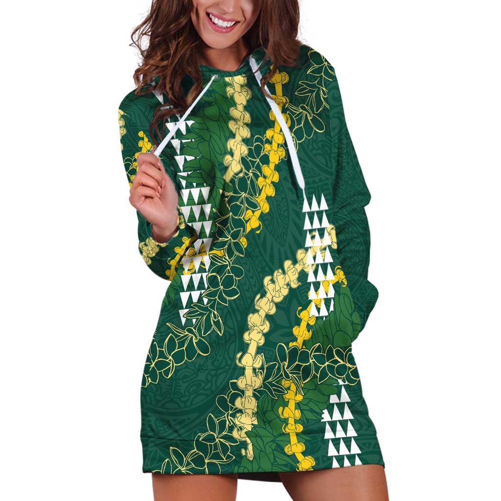 Hawaii Aloha Kakau Hoodie Dress Green Puakenikeni and Maile Lei Twist LT7 Green - Polynesian Pride