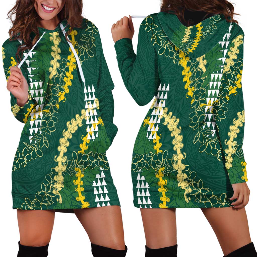 Hawaii Aloha Kakau Hoodie Dress Green Puakenikeni and Maile Lei Twist LT7 - Polynesian Pride