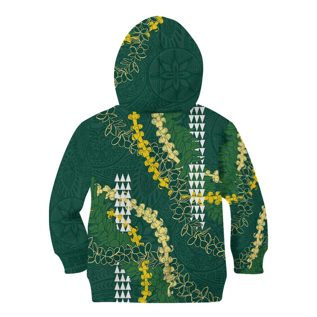 Hawaii Aloha Kakau Kid Hoodie Green Puakenikeni and Maile Lei Twist LT7 - Polynesian Pride
