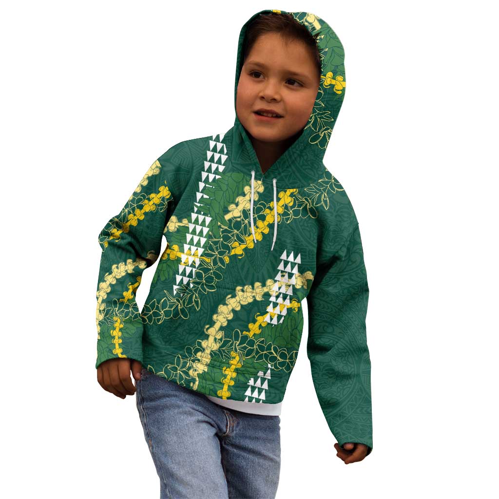 Hawaii Aloha Kakau Kid Hoodie Green Puakenikeni and Maile Lei Twist LT7 - Polynesian Pride