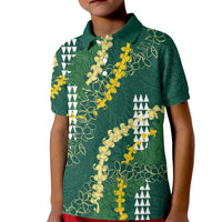 Hawaii Aloha Kakau Kid Polo Shirt Green Puakenikeni and Maile Lei Twist LT7 Kid Green - Polynesian Pride