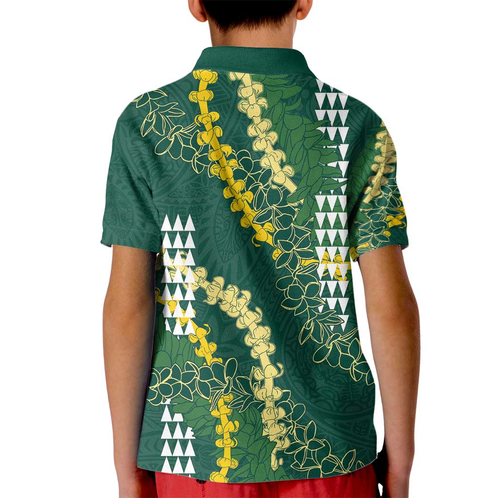 Hawaii Aloha Kakau Kid Polo Shirt Green Puakenikeni and Maile Lei Twist LT7 - Polynesian Pride