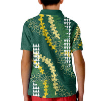 Hawaii Aloha Kakau Kid Polo Shirt Green Puakenikeni and Maile Lei Twist LT7 - Polynesian Pride