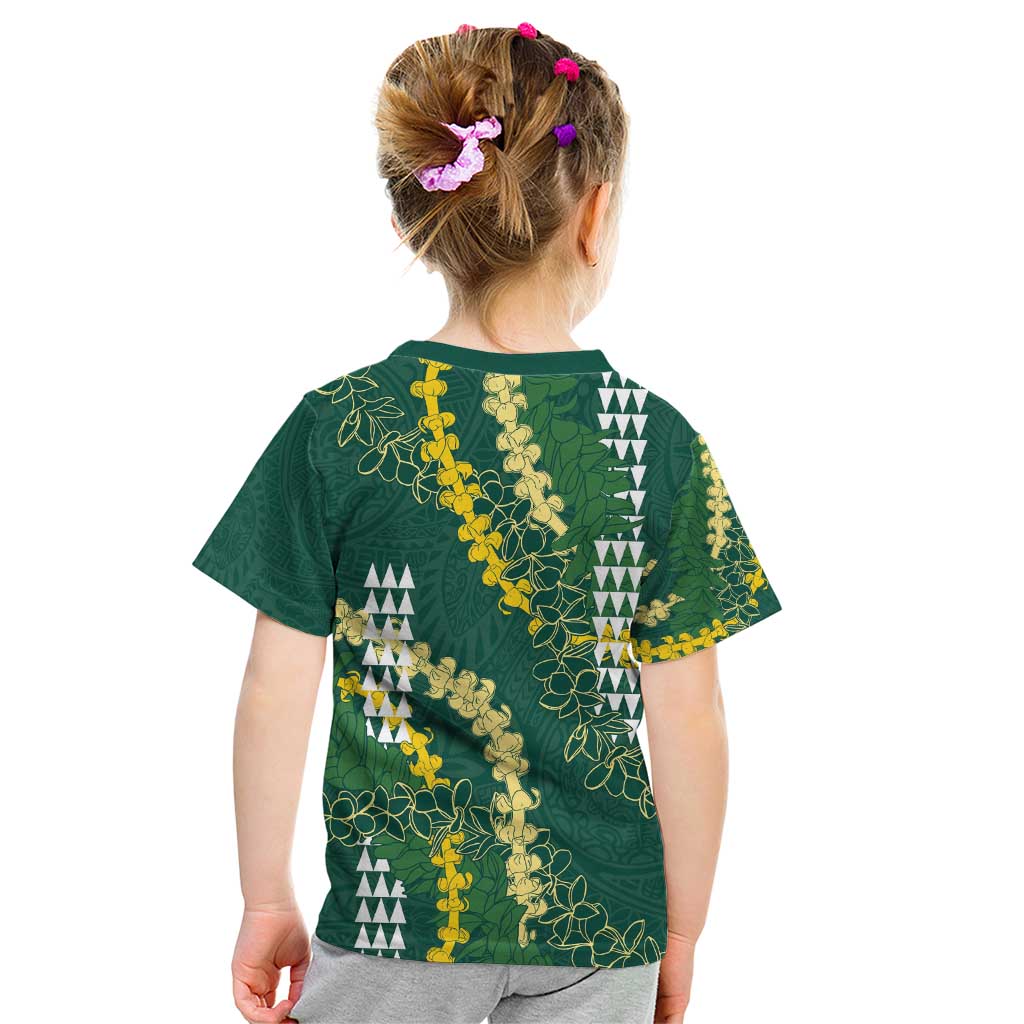 Hawaii Aloha Kakau Kid T Shirt Green Puakenikeni and Maile Lei Twist LT7 - Polynesian Pride