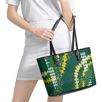 Hawaii Aloha Kakau Leather Tote Bag Green Puakenikeni and Maile Lei Twist LT7 - Polynesian Pride