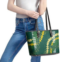 Hawaii Aloha Kakau Leather Tote Bag Green Puakenikeni and Maile Lei Twist LT7 - Polynesian Pride