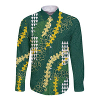 Hawaii Aloha Kakau Long Sleeve Button Shirt Green Puakenikeni and Maile Lei Twist LT7 Unisex Green - Polynesian Pride