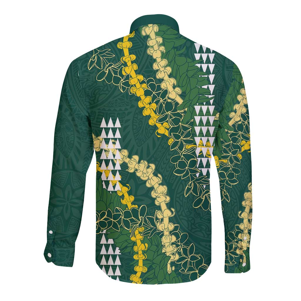 Hawaii Aloha Kakau Long Sleeve Button Shirt Green Puakenikeni and Maile Lei Twist LT7 - Polynesian Pride