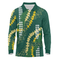 Hawaii Aloha Kakau Long Sleeve Polo Shirt Green Puakenikeni and Maile Lei Twist LT7 Green - Polynesian Pride