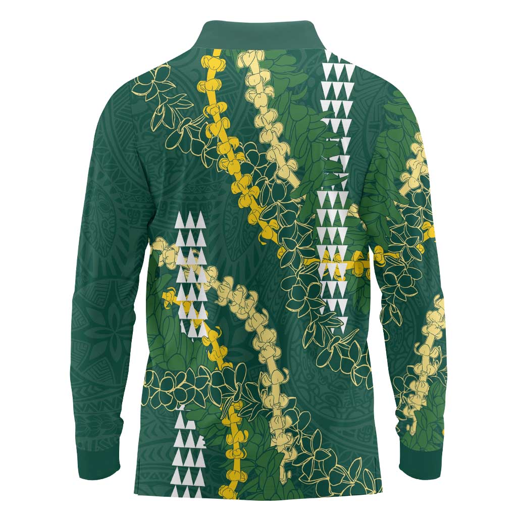 Hawaii Aloha Kakau Long Sleeve Polo Shirt Green Puakenikeni and Maile Lei Twist LT7 - Polynesian Pride