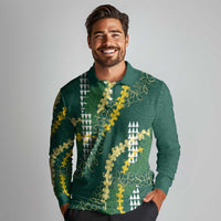 Hawaii Aloha Kakau Long Sleeve Polo Shirt Green Puakenikeni and Maile Lei Twist LT7 - Polynesian Pride