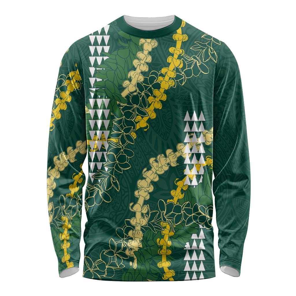 Hawaii Aloha Kakau Long Sleeve Shirt Green Puakenikeni and Maile Lei Twist LT7 Unisex Green - Polynesian Pride