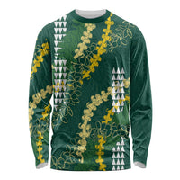 Hawaii Aloha Kakau Long Sleeve Shirt Green Puakenikeni and Maile Lei Twist LT7 Unisex Green - Polynesian Pride