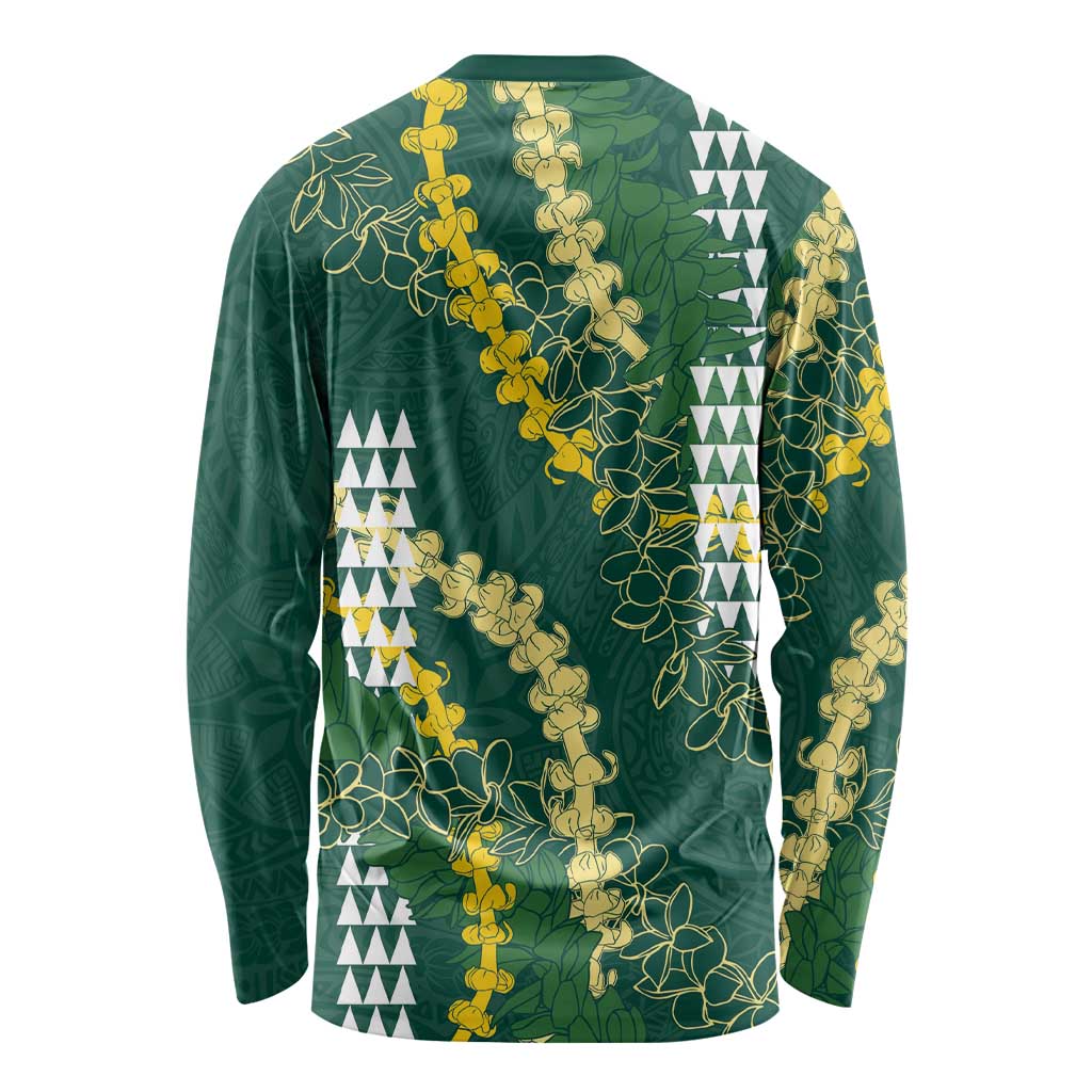 Hawaii Aloha Kakau Long Sleeve Shirt Green Puakenikeni and Maile Lei Twist LT7 - Polynesian Pride