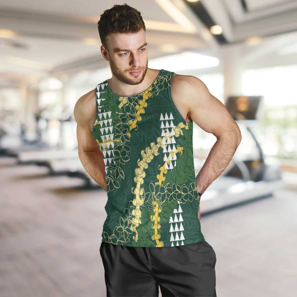 Hawaii Aloha Kakau Men Tank Top Green Puakenikeni and Maile Lei Twist LT7 Green - Polynesian Pride