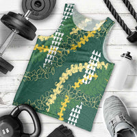 Hawaii Aloha Kakau Men Tank Top Green Puakenikeni and Maile Lei Twist LT7 - Polynesian Pride
