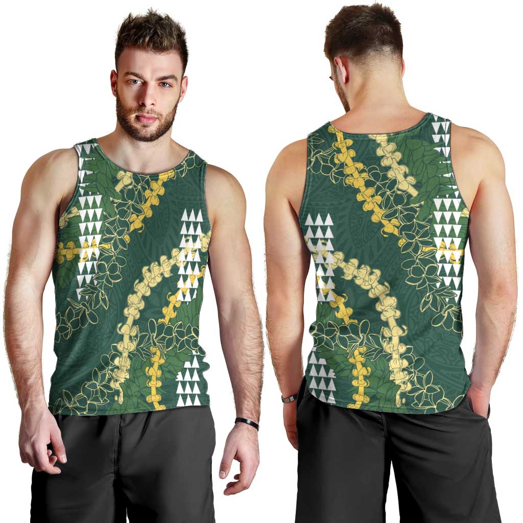 Hawaii Aloha Kakau Men Tank Top Green Puakenikeni and Maile Lei Twist LT7 - Polynesian Pride